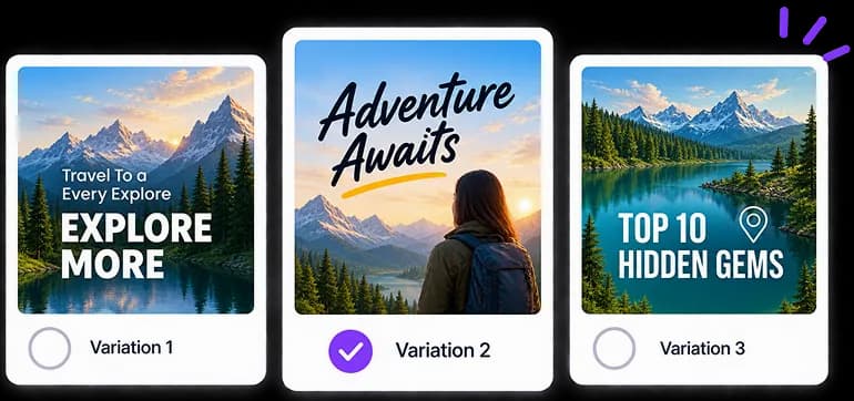 Three thumbnail variations for the same video idea