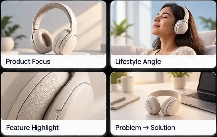 Product, lifestyle, feature, and problem-solution ad angles