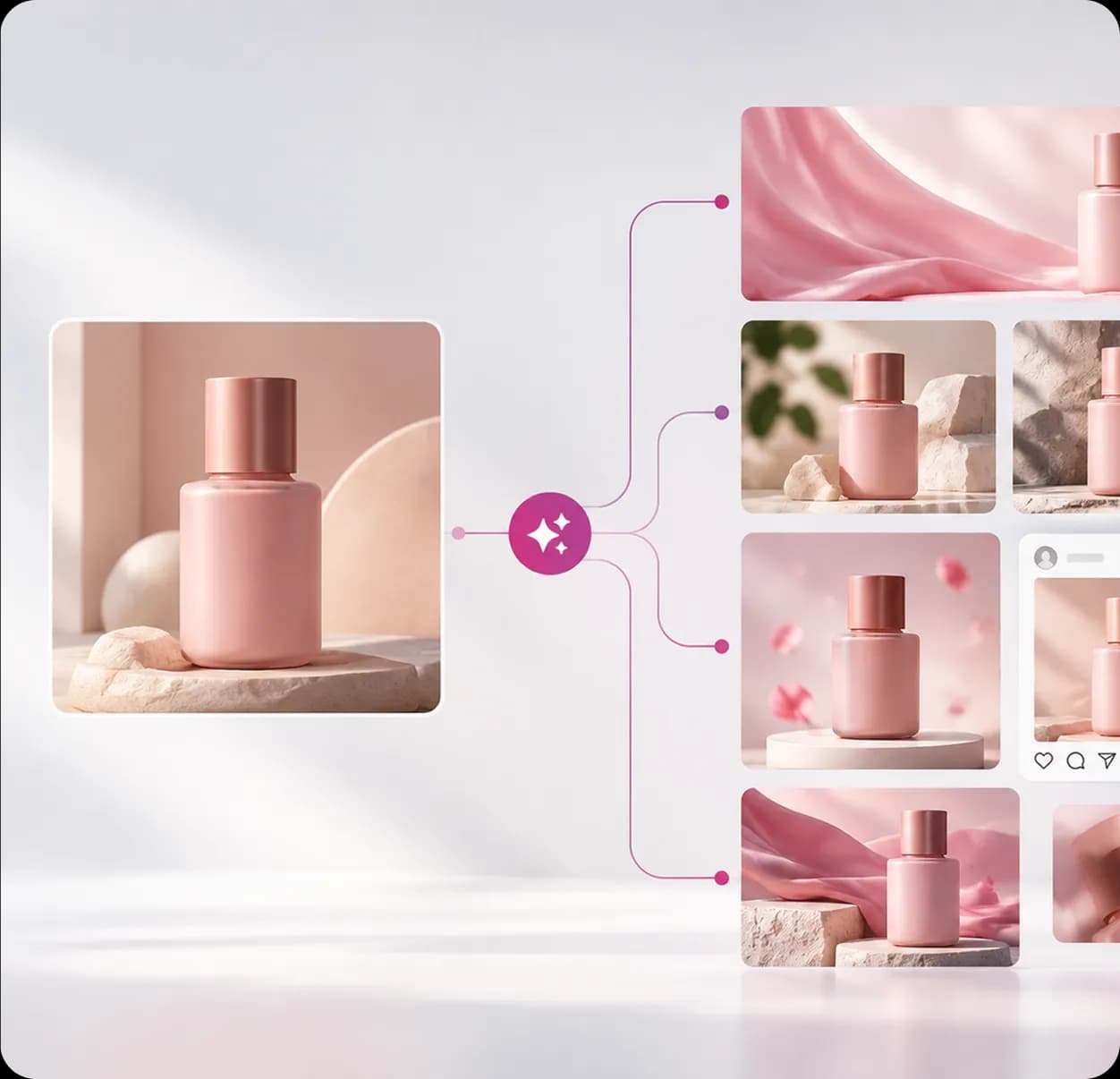 Source product visual expanding through AI into connected campaign variations