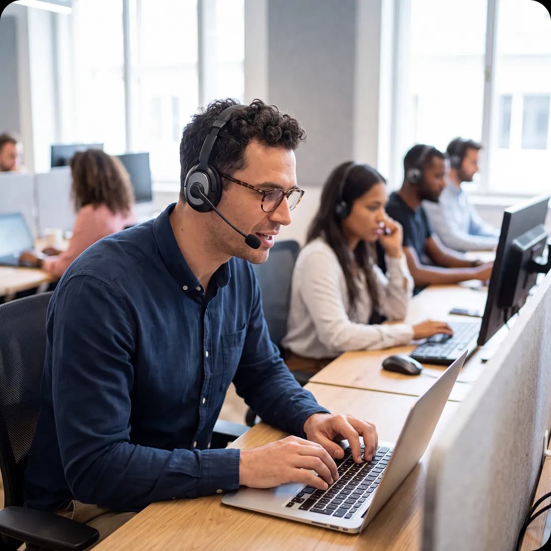 Customer support team working in a modern office