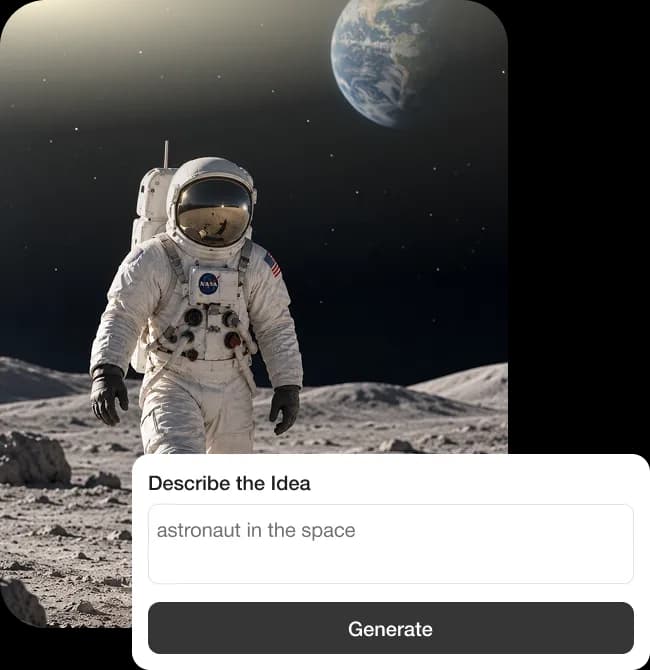 Astronaut on the moon with describe-the-idea prompt
