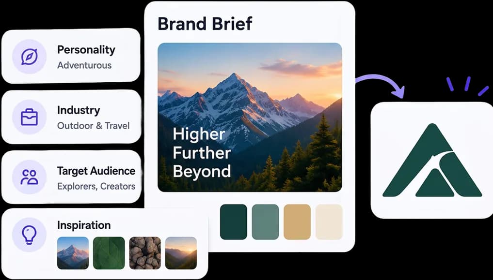Brand brief with name, tagline, and creative direction