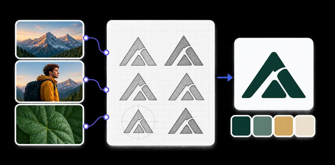 Creative workflow from reference photos to logo mark iterations