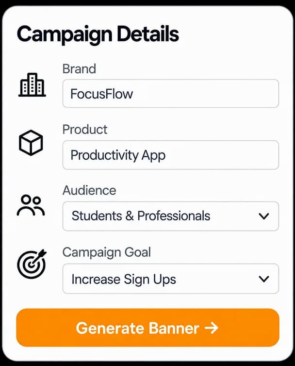 Campaign details for brand, product, audience, and campaign goal