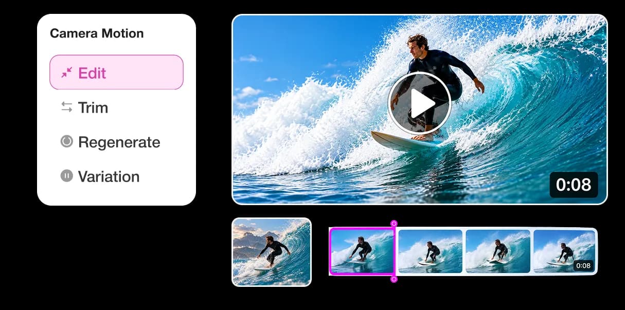 Edit menu with surfing video preview and timeline